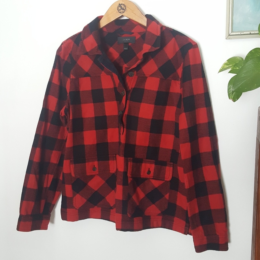 J crew wool red plaid check collar flannel shirt